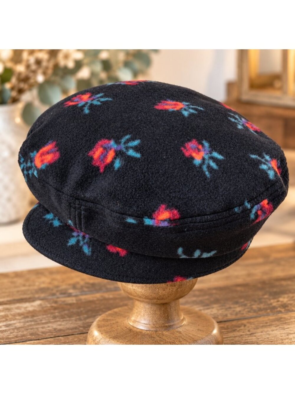 Brixton Audrey Beret Womens M 7 1/4 Black Floral Rose Hat Cap NWT